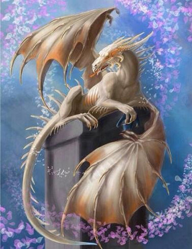 Diamond Painting Draak op pilaar met Ronde steentjes 80x100cm - Beste Kwaliteit